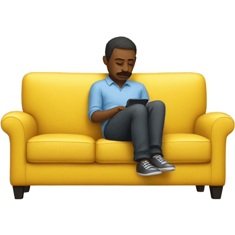 Man on yellow couch laying down looking at his phone  emoji