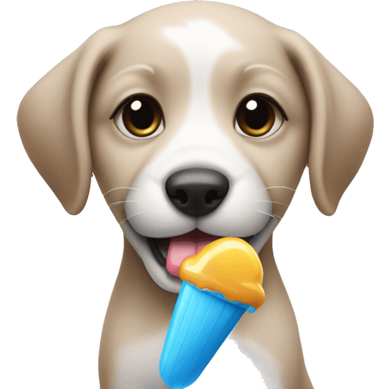 Puppy eating a blue popsicle emoji