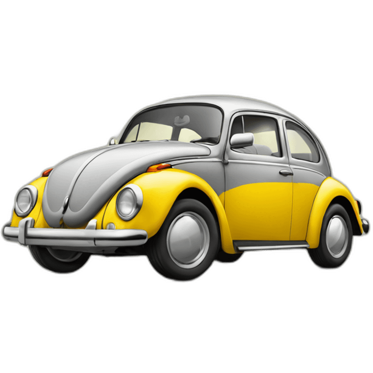 Grey cat on yellow volkswagen beetle emoji