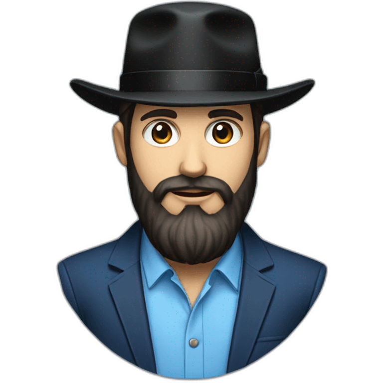 Bearded Hasidic Man in blue button down shirt, blazer, black fedora emoji