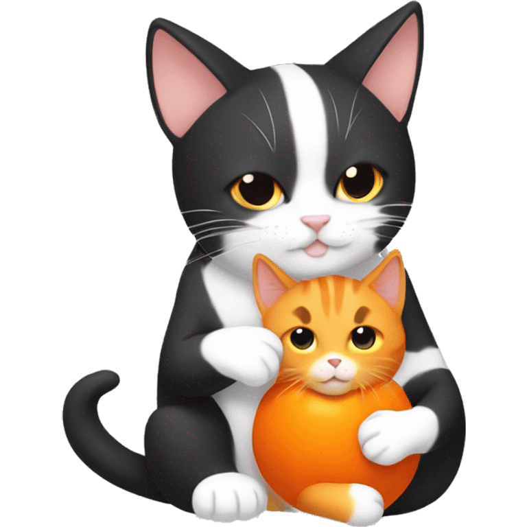 Tuxedo cat Hugging orange cat￼ emoji