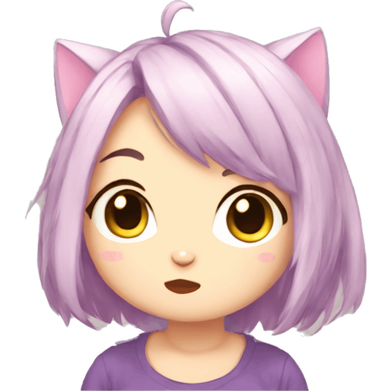 chibby anime cat girl thinking emoji