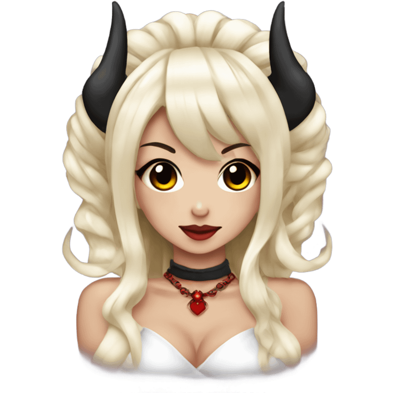 hime gyaru oni girl, red skin, black hair emoji