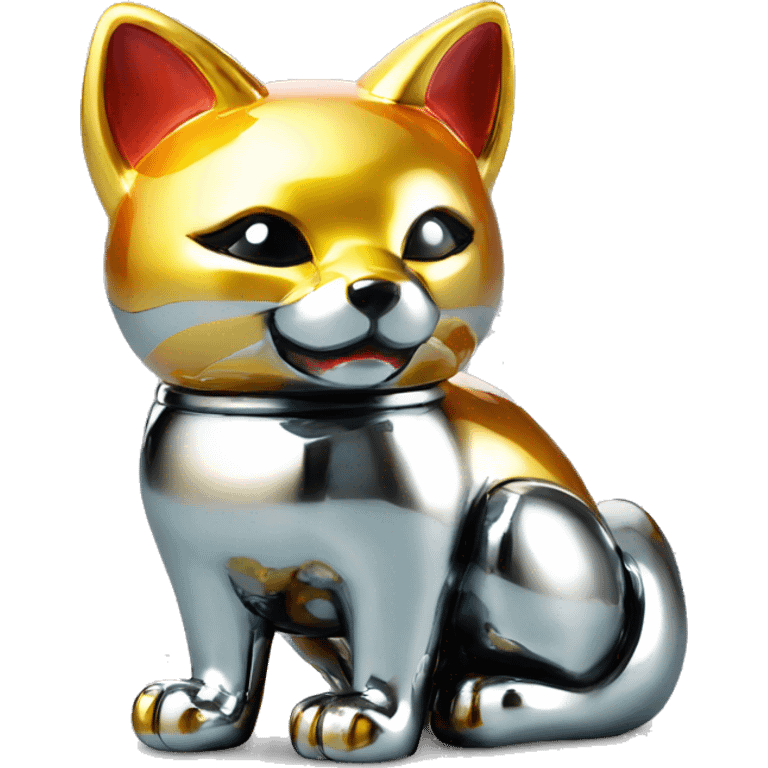 fully chrome fox statue in the form of maneki neko emoji