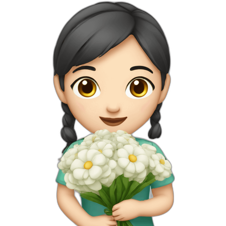 cute Chinese girl with bouquet emoji