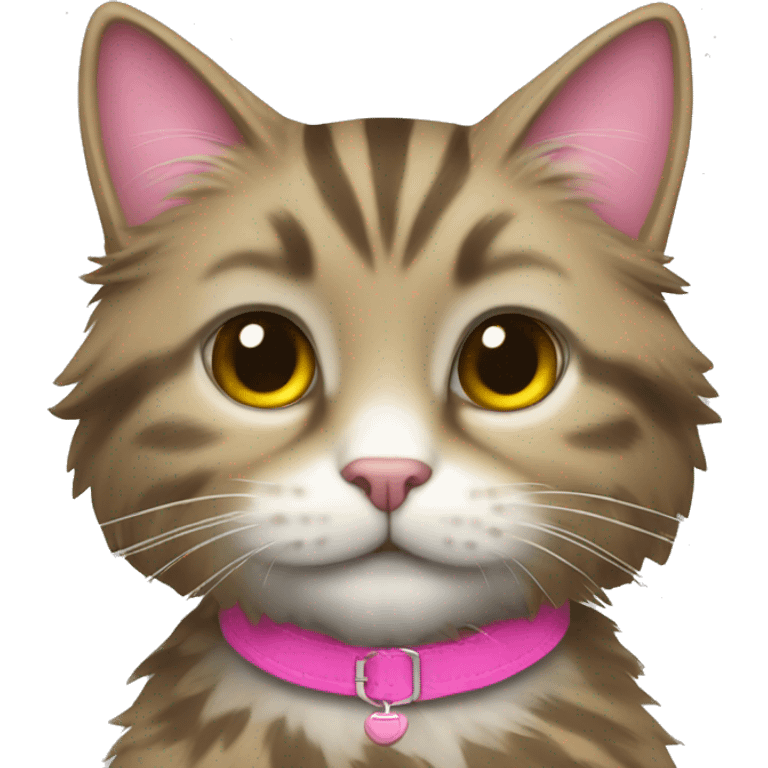 tabby fluffy cat with pink collar emoji