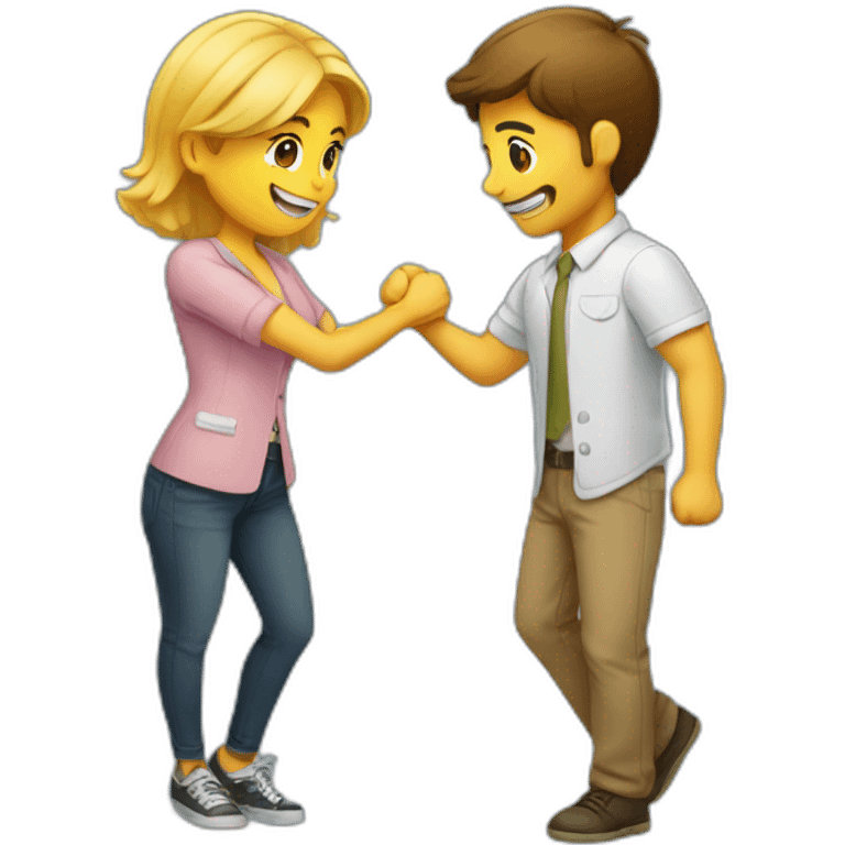 A female and male giving each other a handshake while dabbing emoji