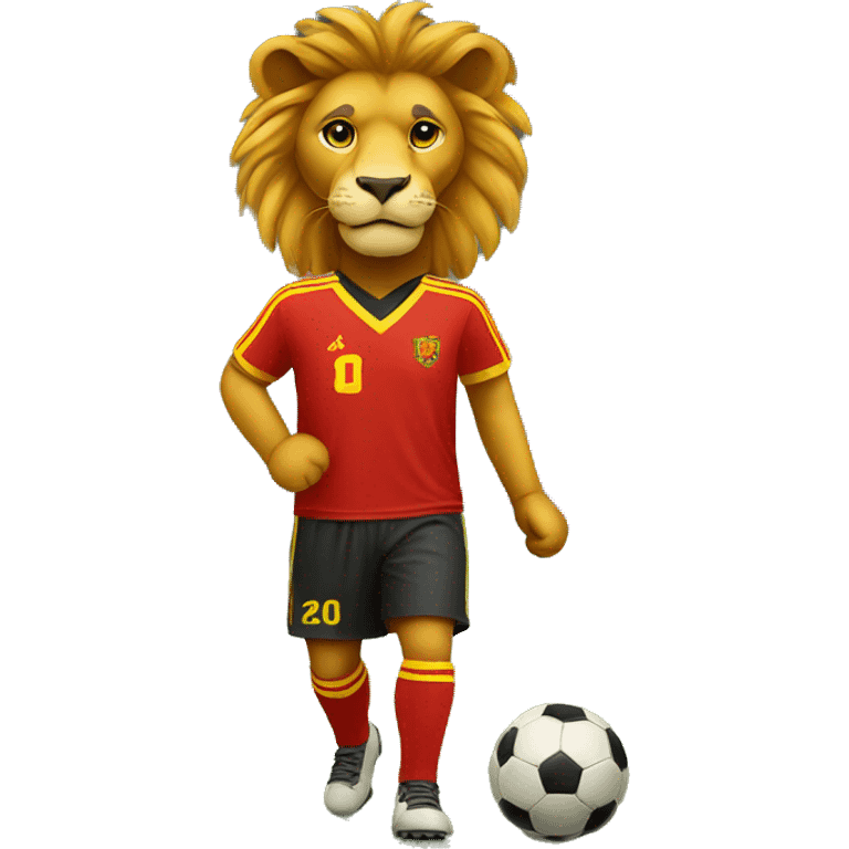 A lion wearing a yellow and red soccer uniform emoji