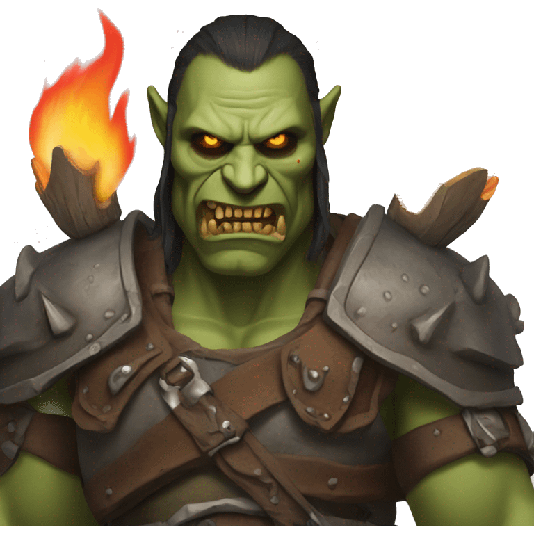 An orc with burning eyes and a skull emoji