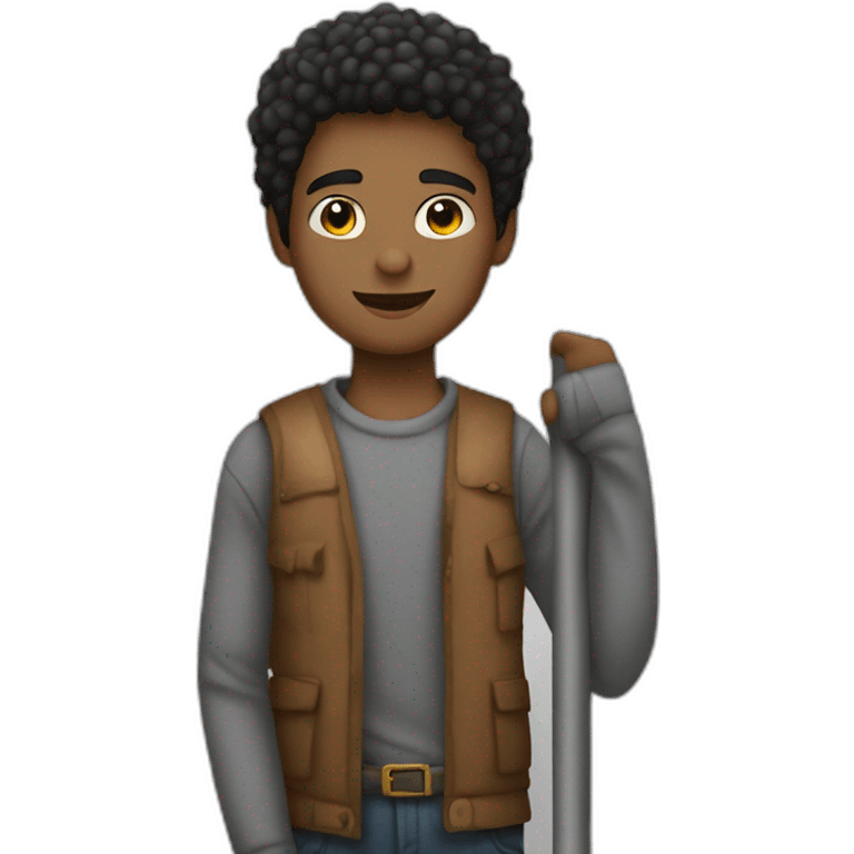 Bunette young Man holding boom pole emoji