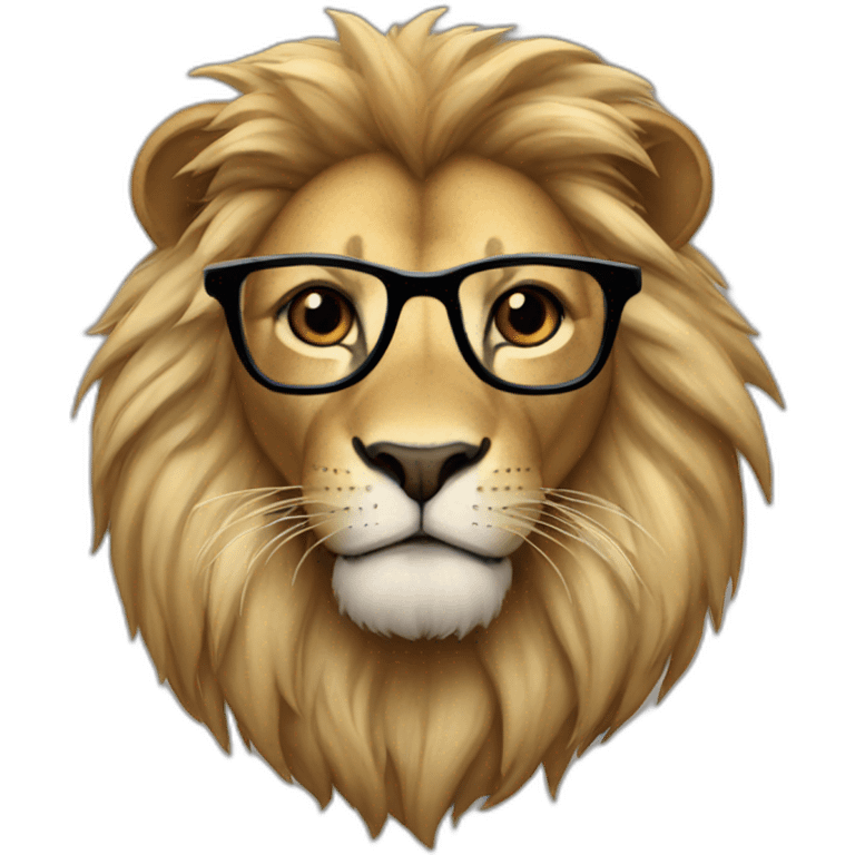 Lion with black mane and glasses emoji