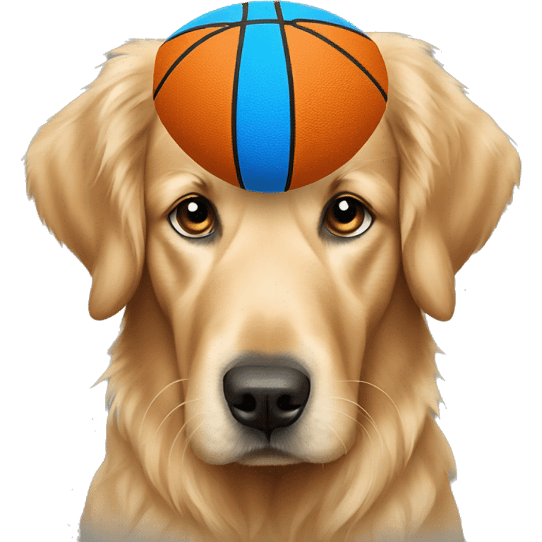 Golden Retriever with blue eyes and a basketball emoji