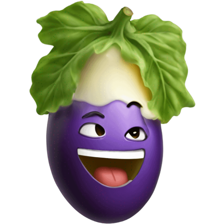 laughing with egg plant in mouth emoji