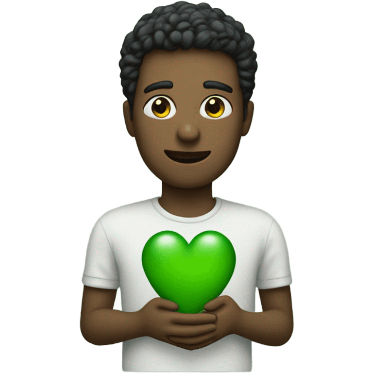 Man holding a green heart  emoji