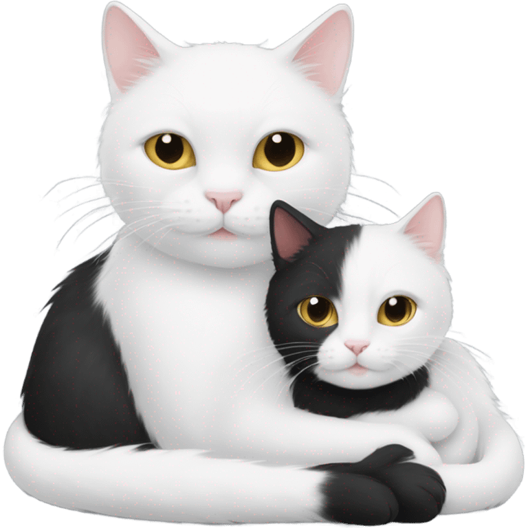 one all white and one all black cat snuggling together emoji