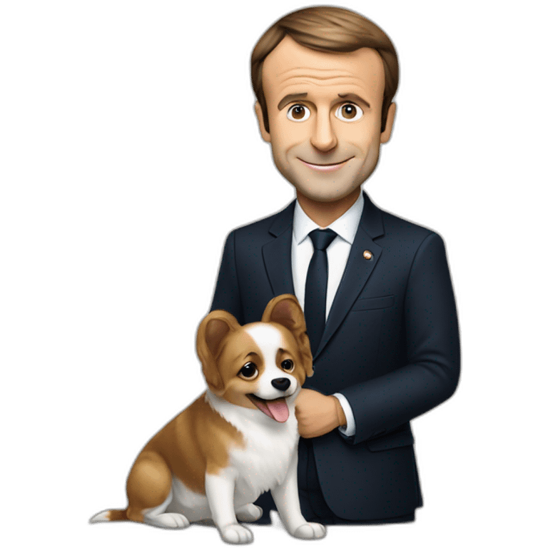 Emmanuel macron avec un chien emoji