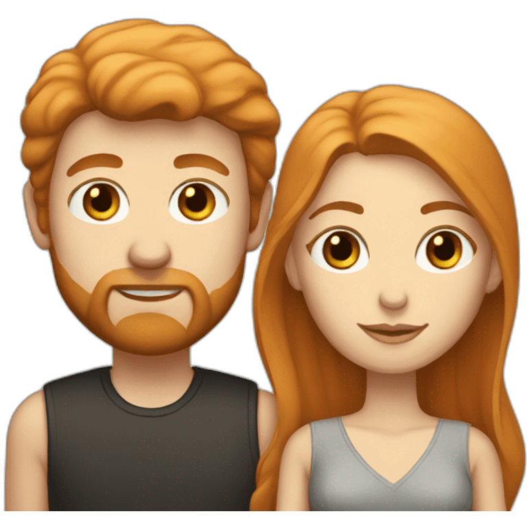 Dark-hair Bearded bald white man and girlfriend with long ginger hair emoji