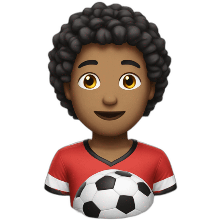 Black and white shitszu wearing a red soccer team t-shirt emoji