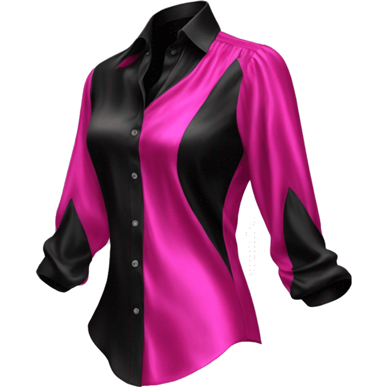 Realistic isolated side view of a black and hot pink shiny silk blouse. emoji