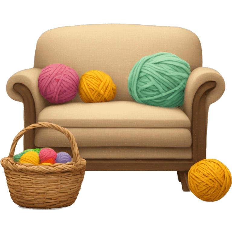 Cozy sofa + yarn balls in a basket emoji