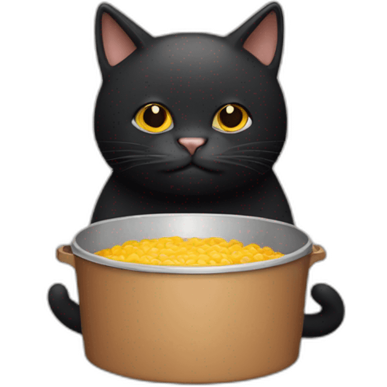 a big black cat with brown eyes holding a lid in his mouth emoji