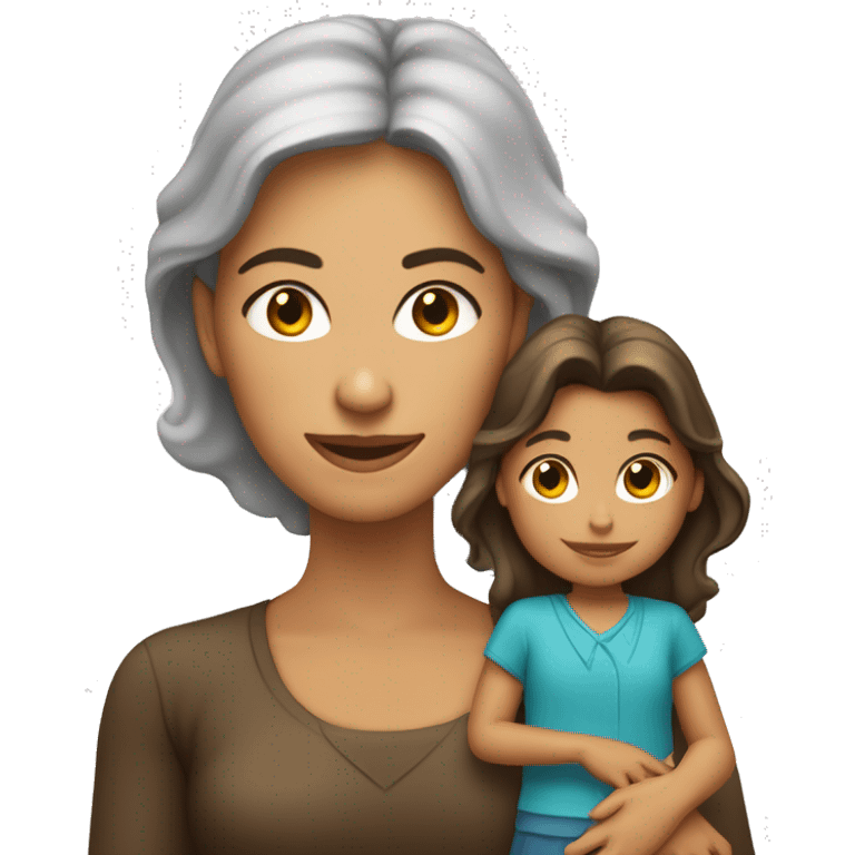 Mamá con una niña blanquita pero el pelo marrón  emoji