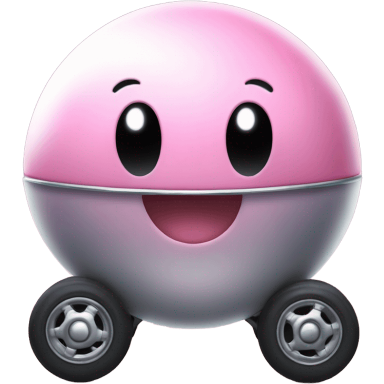 Metal cute black eyes Kirby ball driving on 4 car wheels emoji