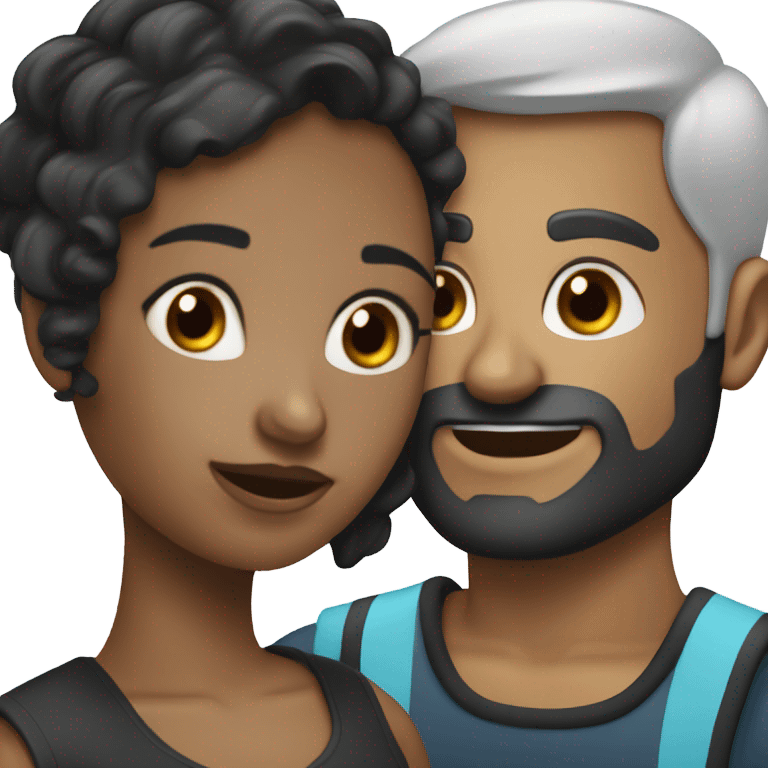 An Aquarius female black with dark hair and a cancer male with a beard on a sailboat emoji