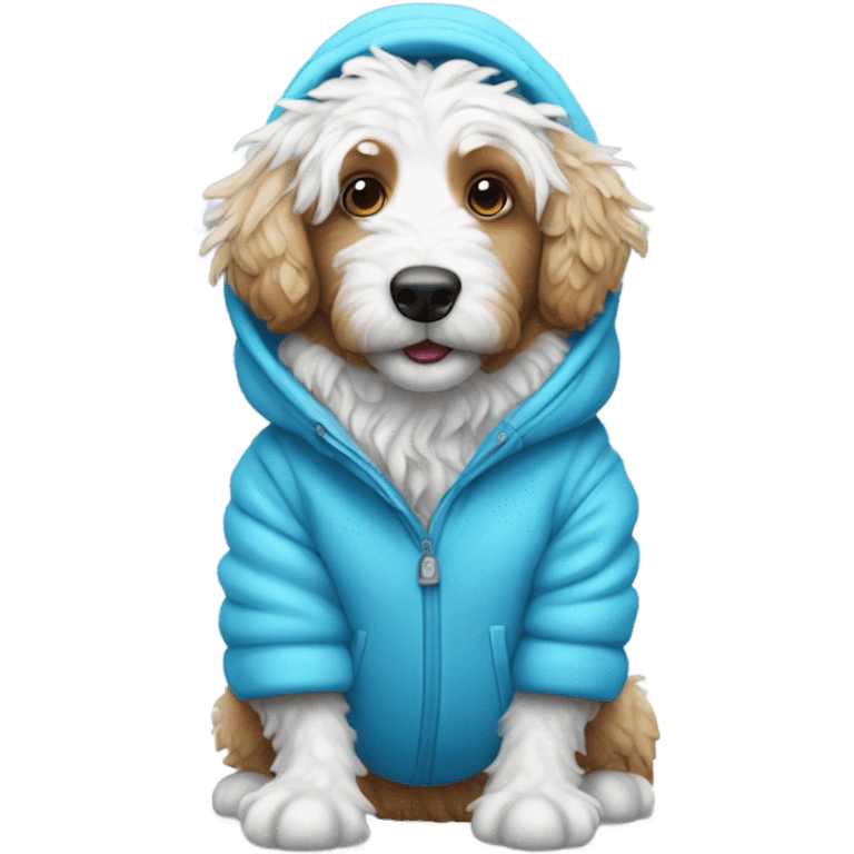 upright walking Aussie doodle in a snow suit emoji