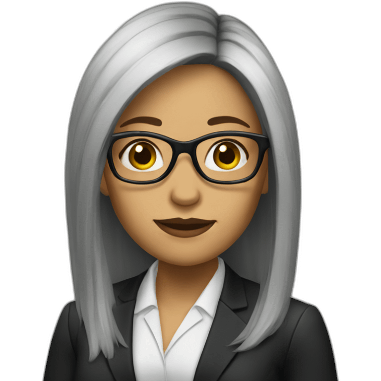 female lawyer with blakc long hair an glasses emoji