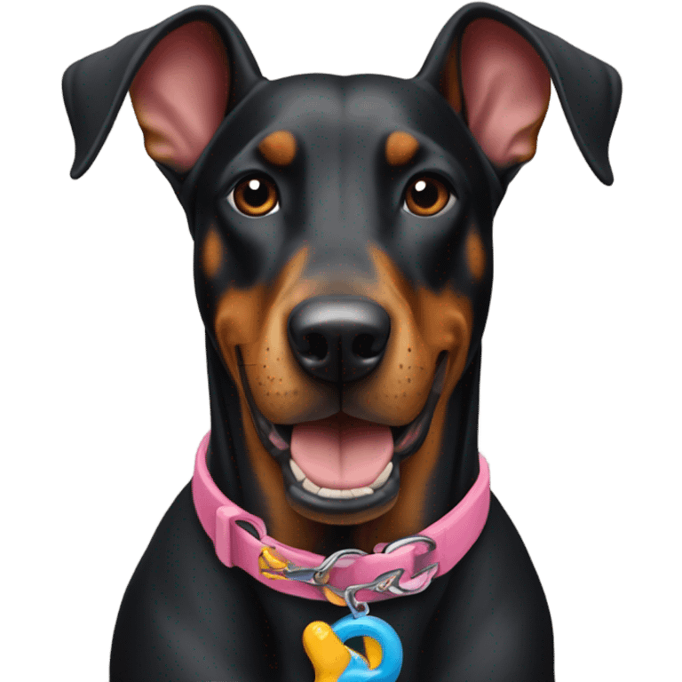 a doberman with a toy in its mouth emoji