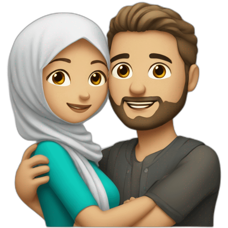 Hijab women and handsome man hug emoji