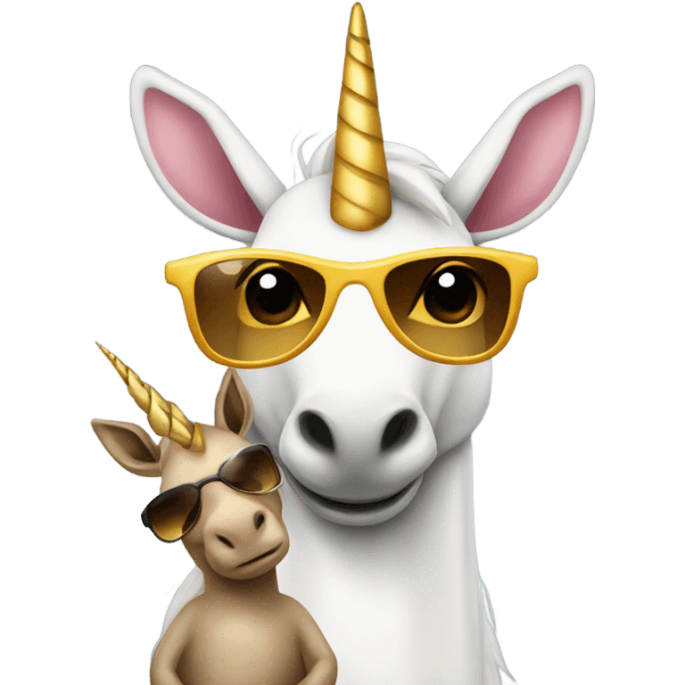 Unicorn with sunglasses holding a baby kangaroo  emoji