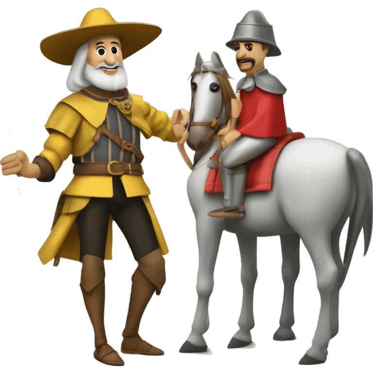 Don Quijote y Sancho llegaron de visita al palacio donde el duque y la duquesa pasaban sus vacaciones, y se les hizo una fiesta de bienvenida emoji