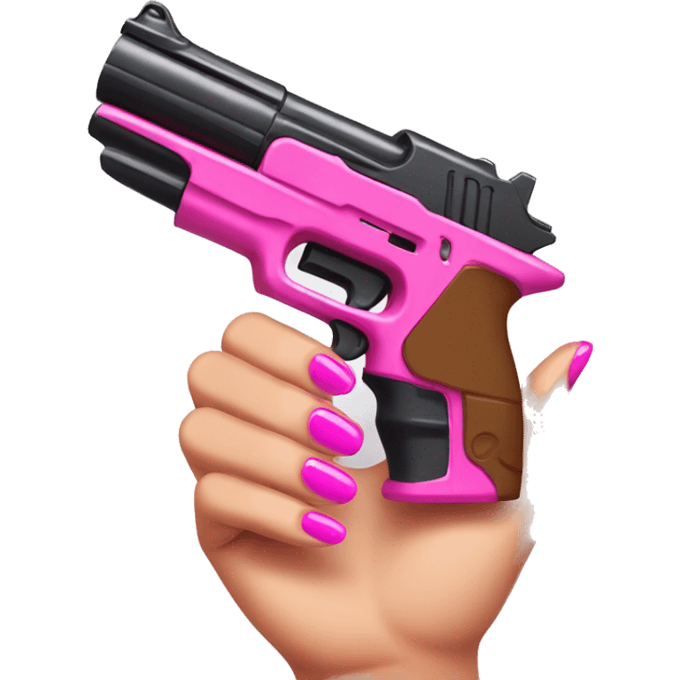 brown hand with pink nails holding large scary dark nerf gun emoji