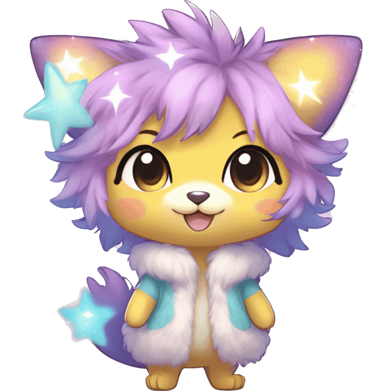 Anthro Cute Gorgeous Petite Shiny Colorful Pastel Glitter Sparkle Stars Anime Chibi Fantasy-Animal-Fakémon-Pokémon-Hybrid Fur Sona Aesthetic Trending Style Full Body emoji