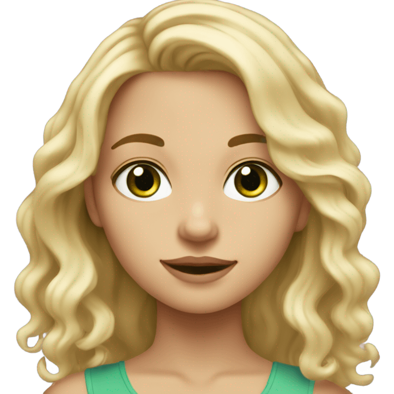 girl with medium length wavy blonde hair and greenish eyes emoji