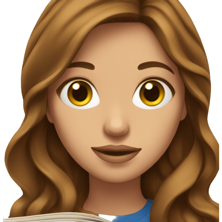 brown long wavy hair holding books woman emoji