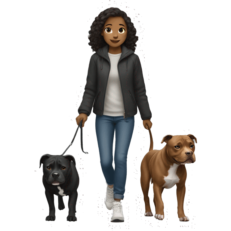 Girl walking a black pit bull emoji