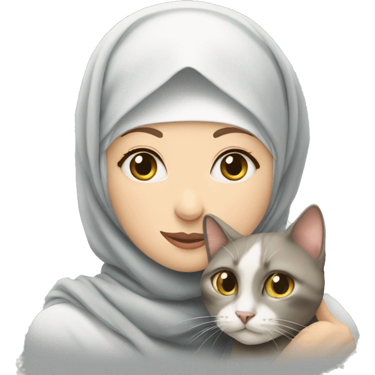 pretty white skin woman with hijab hugging a cat emoji