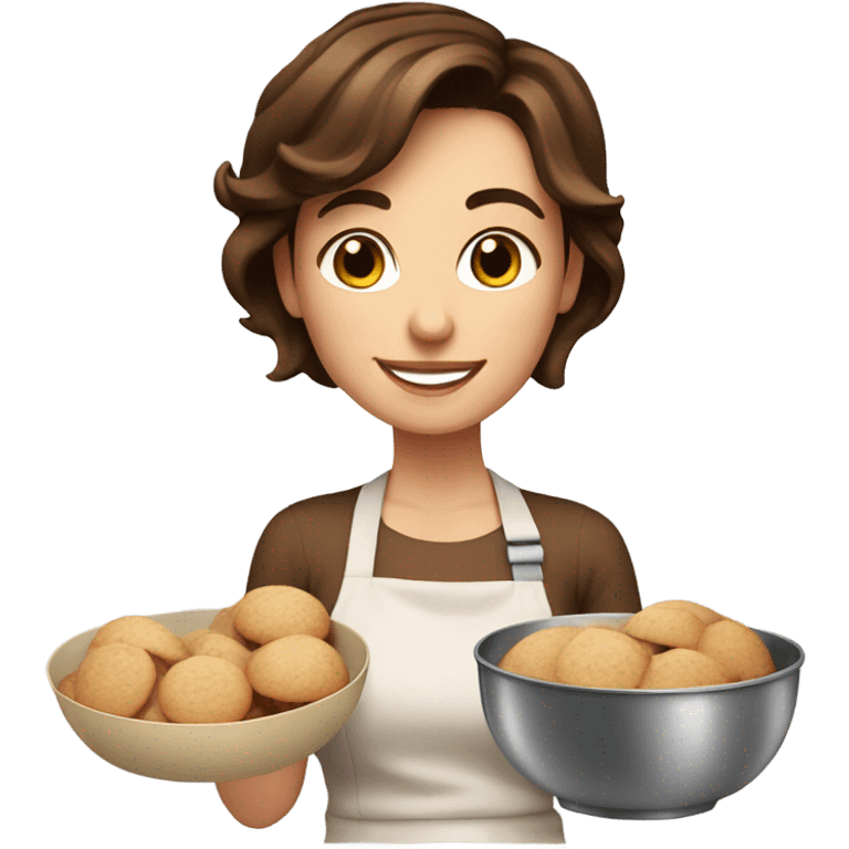 Beautiful Woman with short brown hair baking cookies emoji