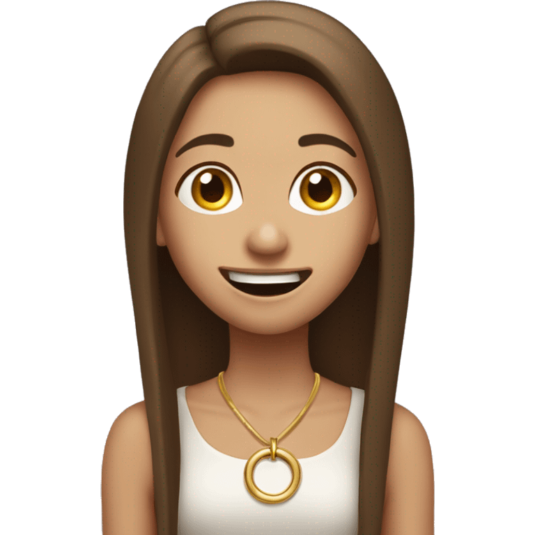 happy funny girl with long straight brown hair with golden ring earrings spitting drool emoji