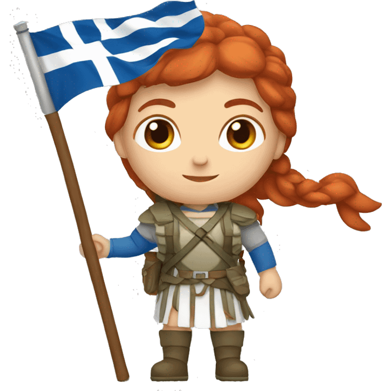 Female red hair mountaineer with greek and european flag emoji