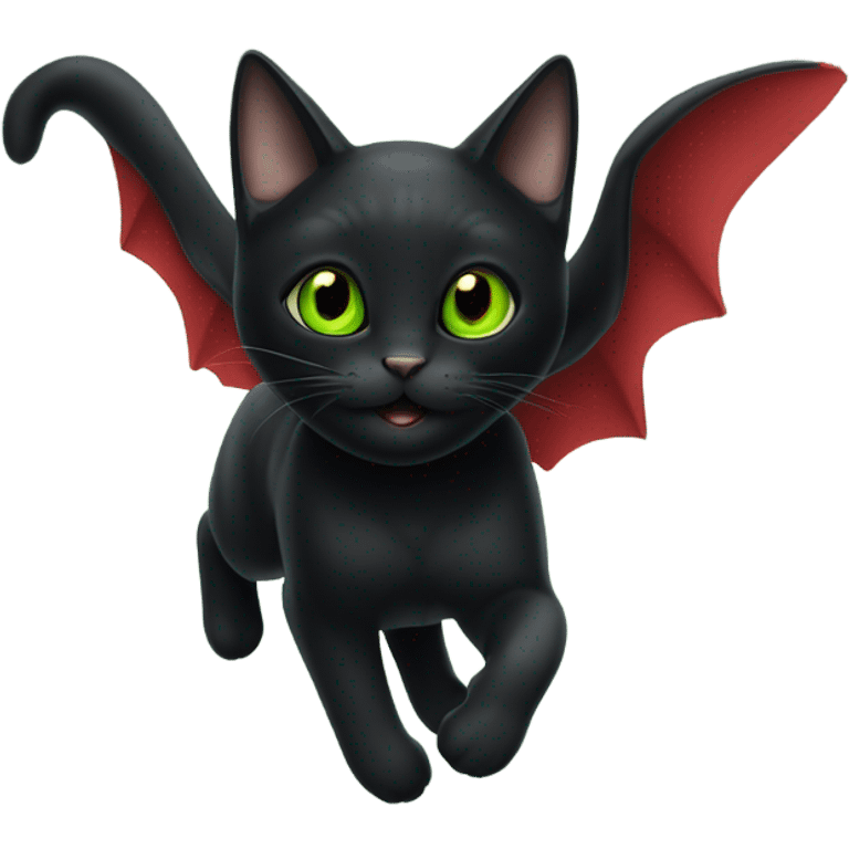 Greeen eyed black cat full body flying in the sky red shoes  emoji