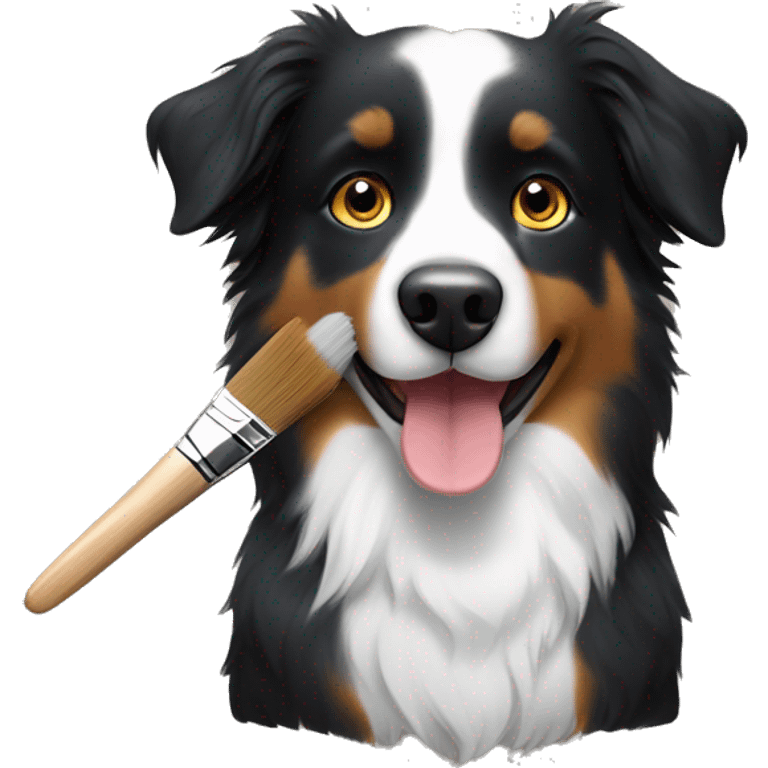 Small black australian shepherd dog with paintbrush  emoji