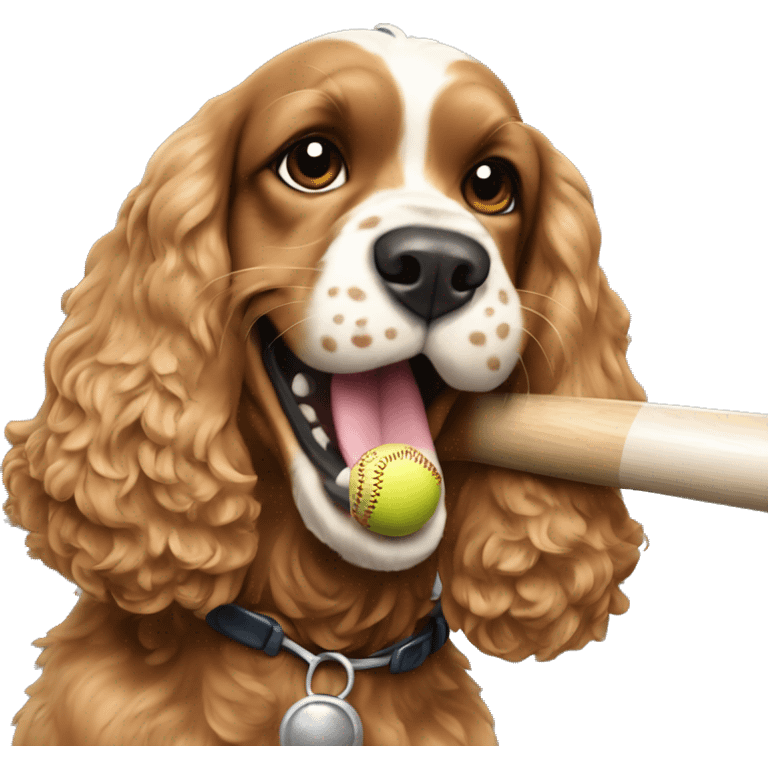 Cocker spaniel hitting baseball emoji