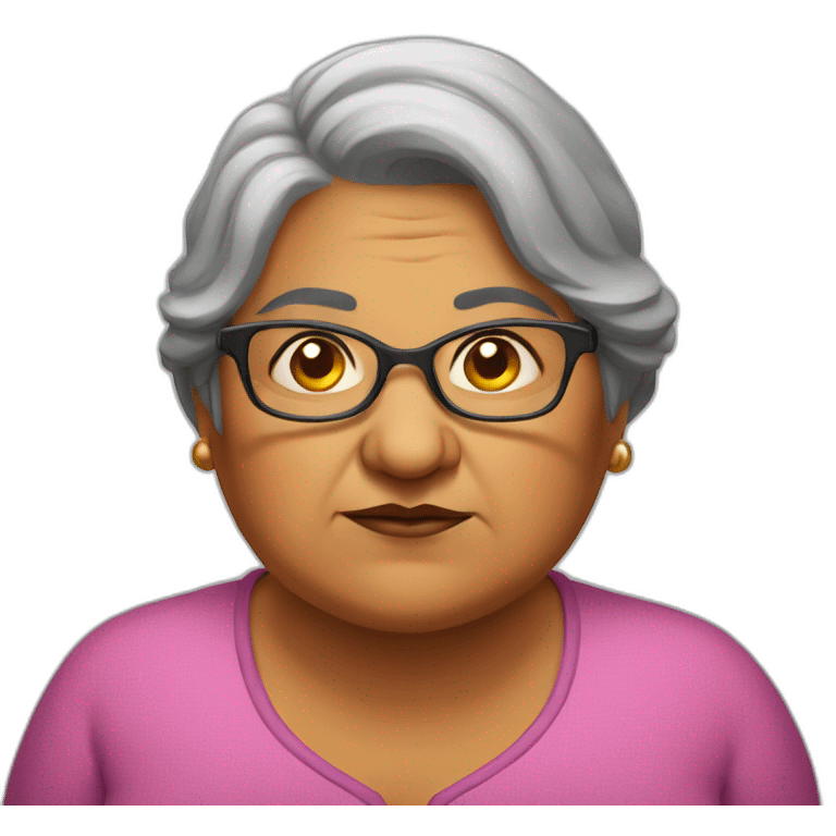 Grumpy fat female old indian teacher with glasses emoji