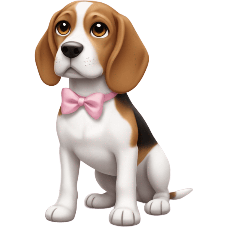 Cute beagle dog with short ears and is medium brown and white that's cute and a little chubby that is really cute that has a cute little baby pink bow on emoji