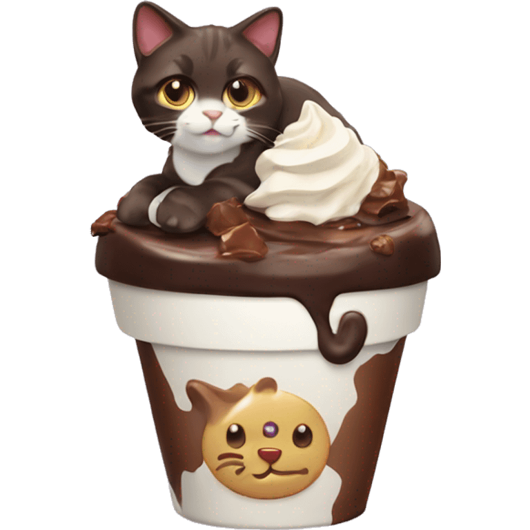 Chocolate sundae with calico cat emoji