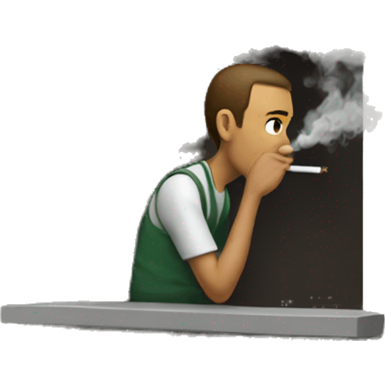 Man smoking outside leaning on a wall with his back emoji